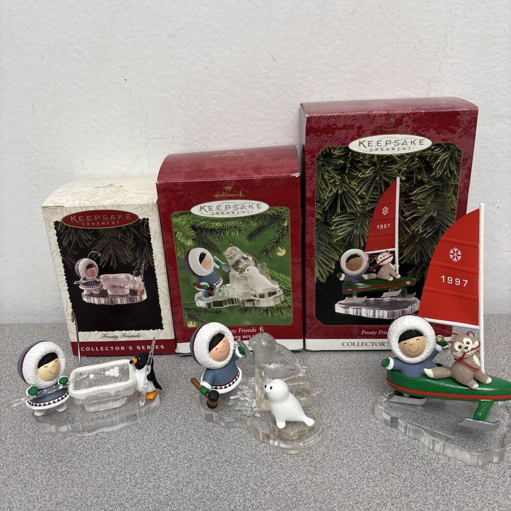 Hallmark Keepsake Lot, 3 Frosty Friends Ornaments Billiards Sailboat Sculpture